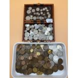 Small case of British and foreign coinage to include various Victorian and George V Silver coins.