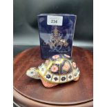 Royal crown derby The Yorkshire Rose tortoise paperweight mother with stopper and box .