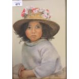 Pastel of South American girl by Taylor , signed [37cmx28cm]