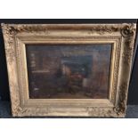 Antique oil on canvas depicting a cottage interior in a moulded gilt frame [50x63cm]