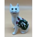 Weymss ware G. Hill pottery cat figurine. Thistle design. [18cm high]