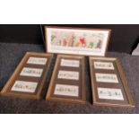 Boris O’Klein 4 Framed coloured engravings depicting various dog scenes [52x24cm]