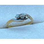 Antique 18ct gold and three diamond ring. [3.30grams][Ring size P] [Marks rubbed- tested 18ct]