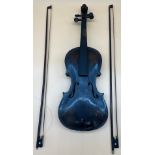 Antique Violin and two bows, Violin label shows Jacobus Stainer. Impressed 'Stainer' to back of