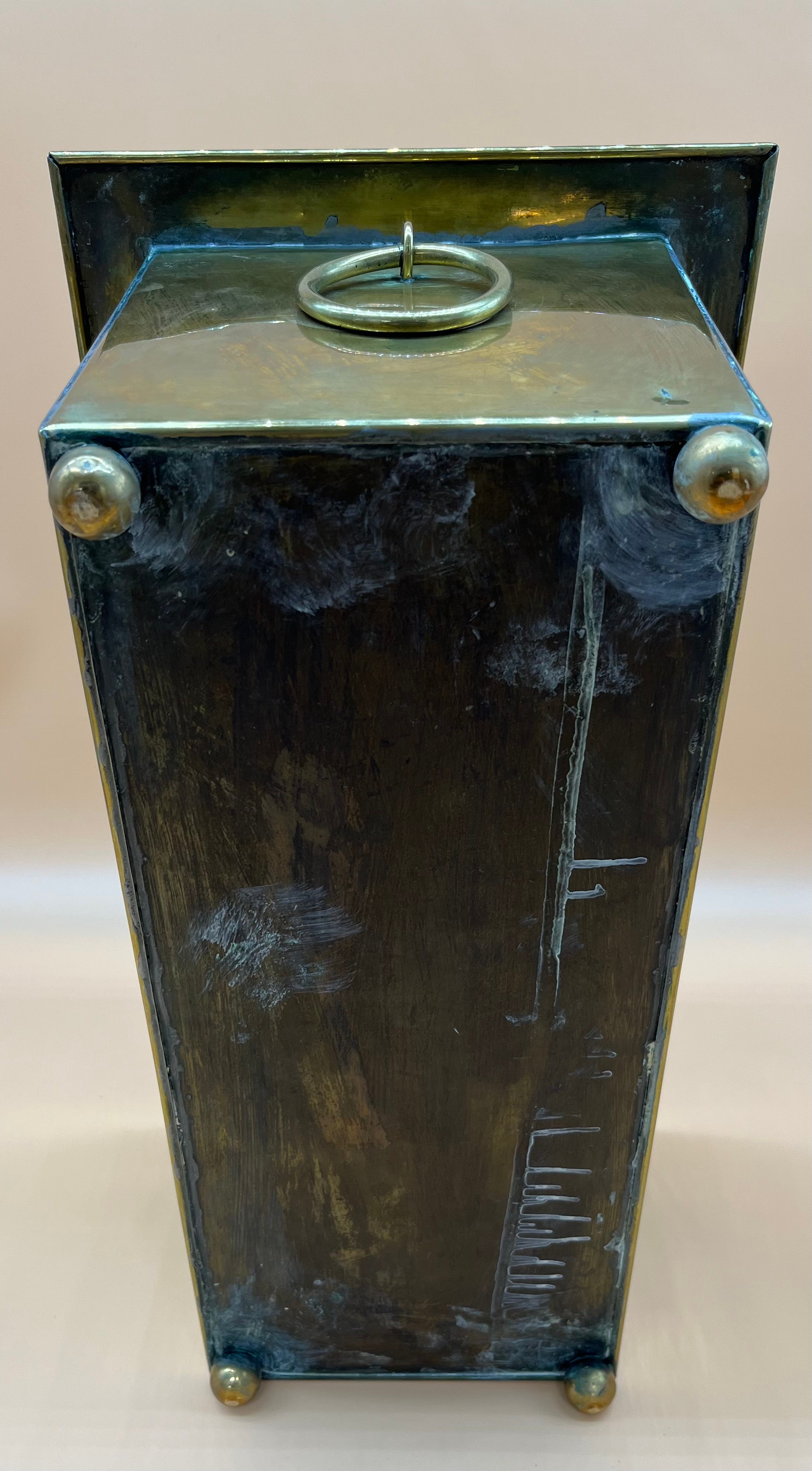 Arts and Crafts brass worked planter. detailed with Celtic panels. [Missing handle] [19x49x24cm] - Image 5 of 6
