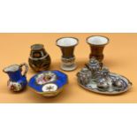 Collection of collectable miniature porcelain items to include Dolls tea for two service, Urn vases,