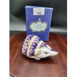 Royal crown Derby hedgehog paperweight with stopper and box.