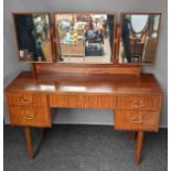 Mid Century dressing table, the three way mirror back above a single central drawer, flanked by