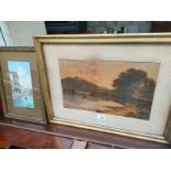 Water colour depicting Venice river scene together with highland scene picture .