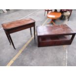 Antique mahogany folding games table, supported on turned legs and castor feet tpogether with low