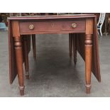 Victorian drop end table, the rectangular top above a single drawer and dummy drawer to the opposite