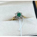 18ct yellow gold diamond and emerald ladies ring.[Ring size J] [3.36grams]