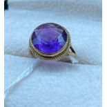 9ct yellow gold and large amethyst set ring. [Ring size F] [2.69grams]