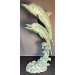 Large bronze double dolphin fountain centre piece. [155cm high]