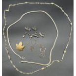 Collection of silver Jewellery to include thick silver evening necklace, Bond Boyd maple leaf brooch