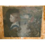 Oil painting depicting young girl scene unframed