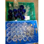 2 boxes of glass wares to include blue bristol glass goblets etc