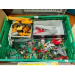 Box of vintage toys to include lone star soldiers , kit boats built , more stone series noddy car