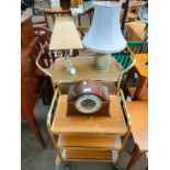 2 Retro trolley tables together with 2 table lamps