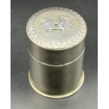 Vintage Italian 800 grade silver preserve pot with lid detailing coat of arms. [5.5cm high]