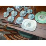 Oriental tea service , together with vintage badminton racket , oriental umbrella etc