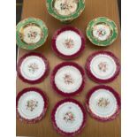 A Collection of 19th century English hand painted flower design plates and tazza's