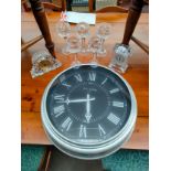 Royal Albert crystal clock , Waterford crystal clock together with crystal glasses and modern wall