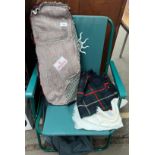 Harris Tweed carry bag, tartan blanket and folding chair etc