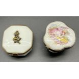 Antique Lille 1767 French tin glaze and white metal pill box- hand painted. Together with a Limoge