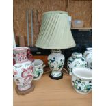 Masons Ironstone chartreuse pattern table lamp planters , ginger jar together with masons dragon