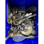 A Box containing a quantity of silver plate and E.P Wares. Include mother of pearl handle items