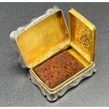 Victorian Birmingham silver Vinaigrette with sponge. Produced by Edward Smith.