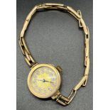 Vintage 9ct yellow gold ladies cocktail watch, 9ct gold elasticated band. 15 jewels. [non runner] [