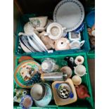 2 Boxes of collectables includes oriental small bowl , Quimper plate etc