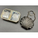 London silver shell design purse [as found] together a 19th century white metal and bevel cut
