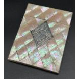 Antique Mother of pearl card case. Inlaid with a silver cartouche. [10.5x8cm]