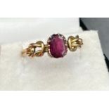 Antique 9ct yellow gold and garnet ring. Birmingham marked. [Ring size P] [1.86Grams]