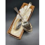 Two George III, 1792 London silver serving spoons. [22cm in length] [127.03grams]