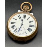 Antique large travel pocket watch, Swiss made, Enamel face with roman numerals. [In a working