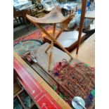 Arts and crafts Hyde topped stool , shooting stick together with small rug display