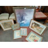 Lot of Oriental silks together with oriental bird scene picture etc.