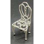 Vintage silver Georgian style miniature chair model. [5.5cm high]