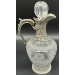 Antique London silver mounted and cut crystal wine jug/ decanter with stopper. Dated 1899. [28cm