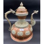 Large Tibetan Copper and white metal kettle, detailed with dragon handle and spout. [34cm high]