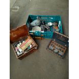A Crate of collectables includes Quill boxes , cast iron items etc