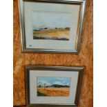 Pair of water colours / pastels depicting Geilston fields by Irene taylor