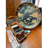 Lot of collectables includes large lacquered oriental charger , electric life invigorator etc