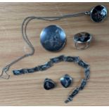 Siam Sterling silver matching jewellery set, includes earrings, bracelet, necklace and ring.