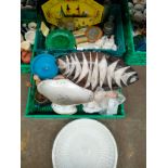 2 Boxes of collectables includes Quimper plate , Wedgewood green leafs etc