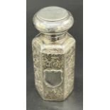 Birmingham silver encased Hexagonal shaped perfume bottle. Has original glass stopper. [8cm high]